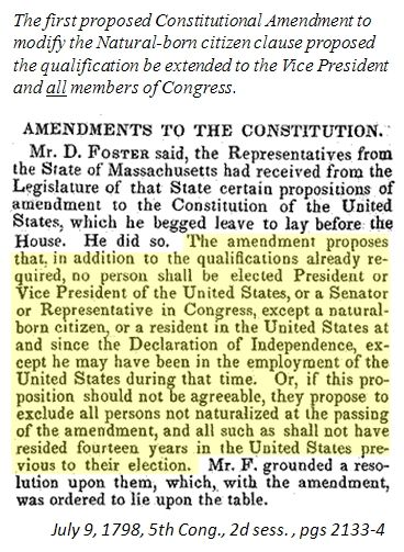 First Constitutional Amendment in 1798 to Amend the President Natural-born Citizen requirement