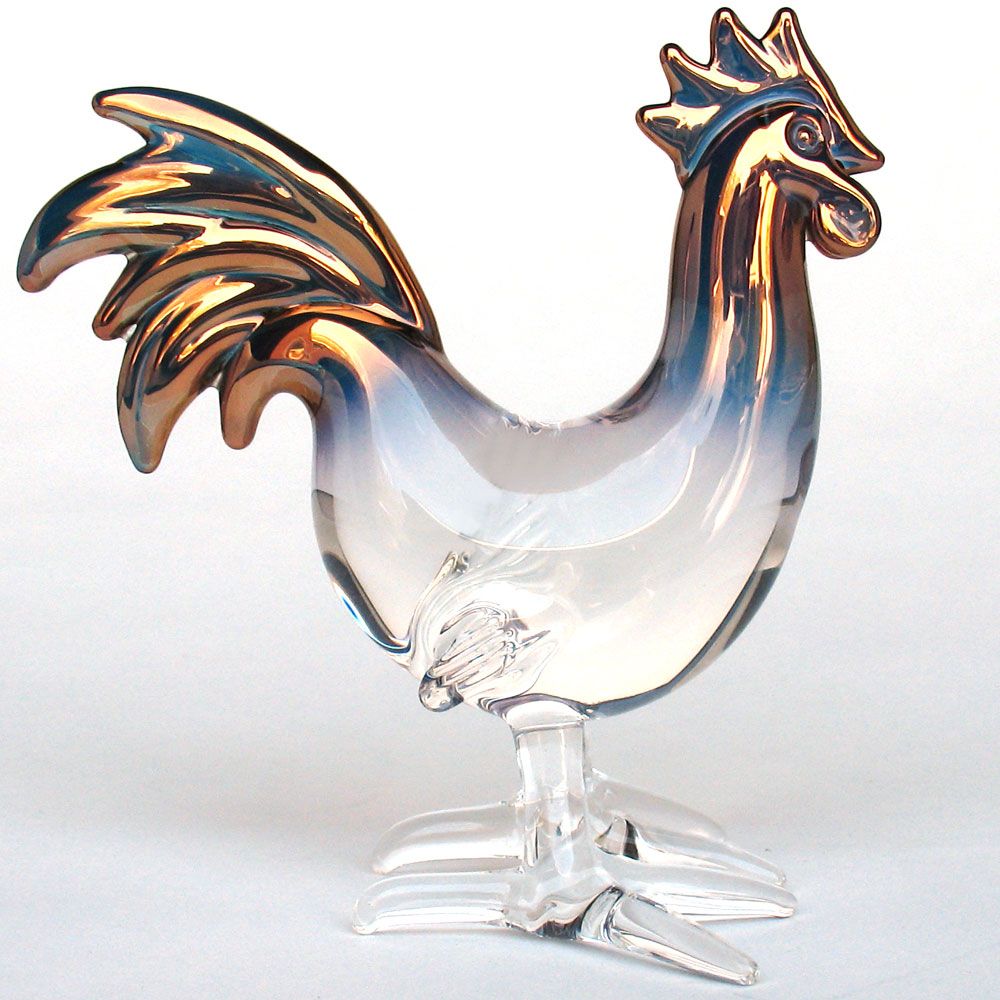 Rooster Chicken Figurine Hand Blown Glass Gold Crystal eBay