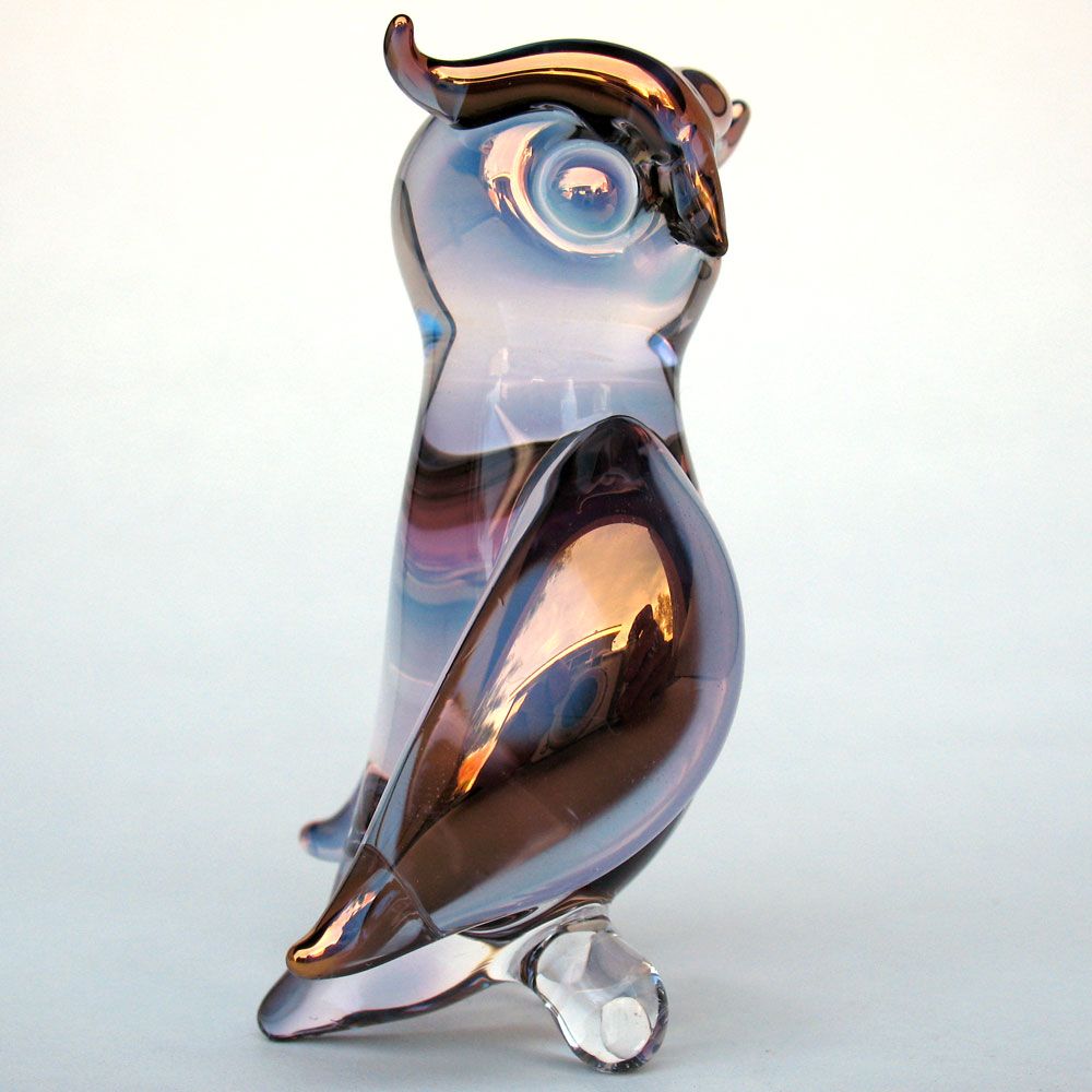 Owl Figurine Hand Blown Glass Gold Crystal Sculpture eBay