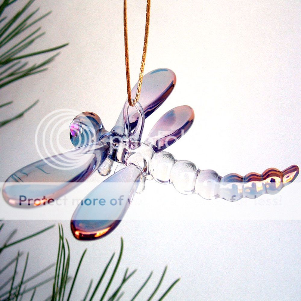 Dragonfly Figurine Blown Glass Christmas Tree Ornament  