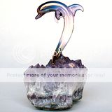 Dolphin Figurine Sculpture Blown Glass Amethyst Crystal