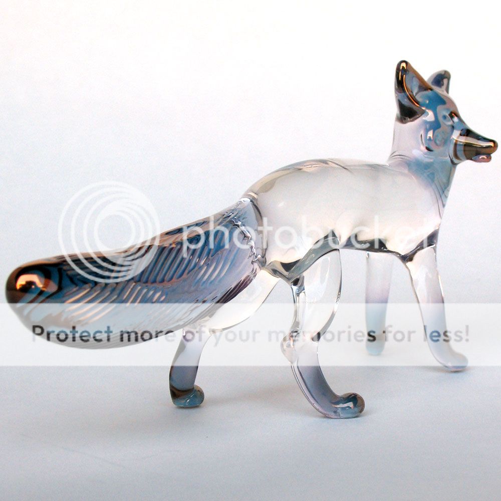 Fox Figurine Hand Blown Glass Gold Crystal Sculpture