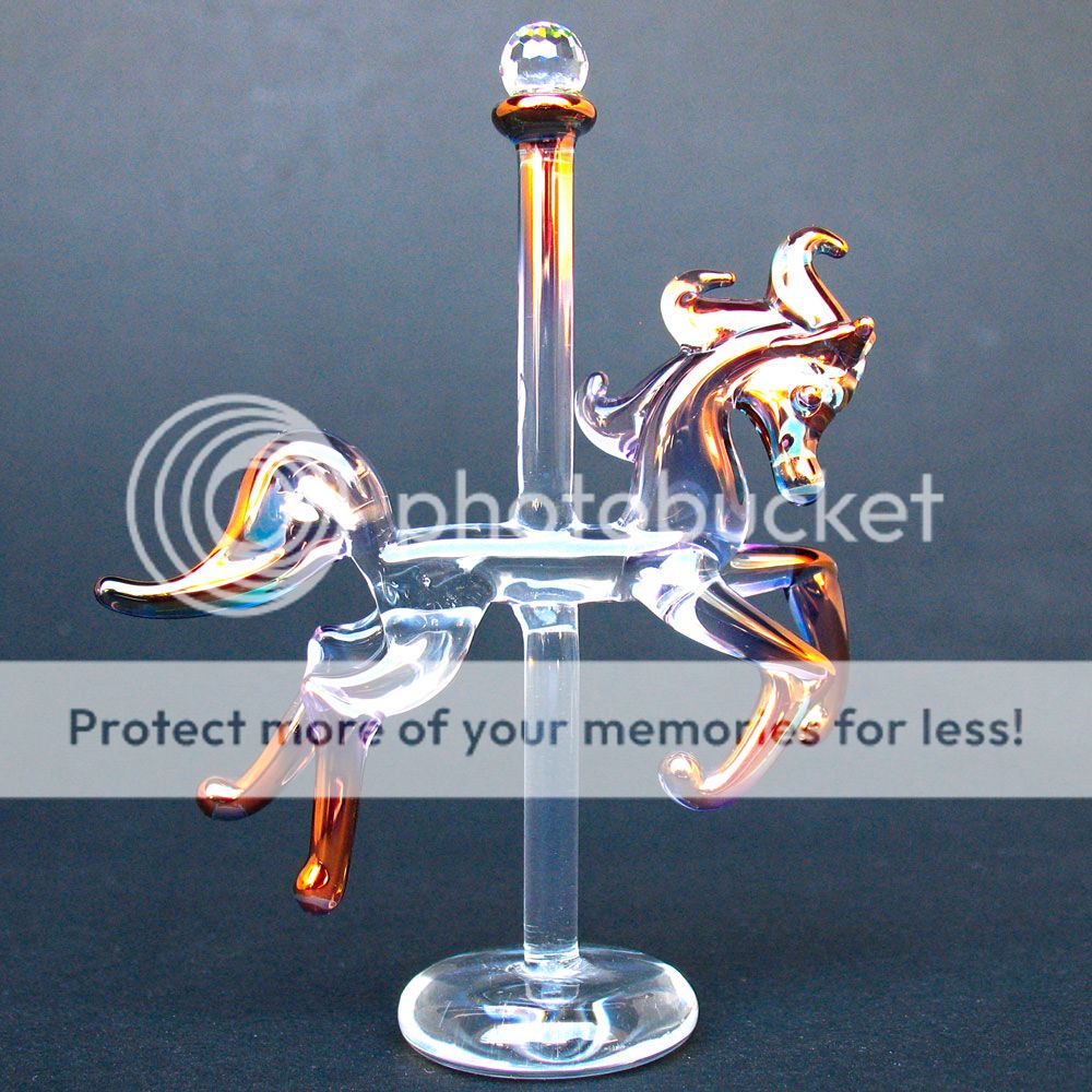 Carousel Horse of Blown Glass Pink Purple Gold Crystal  