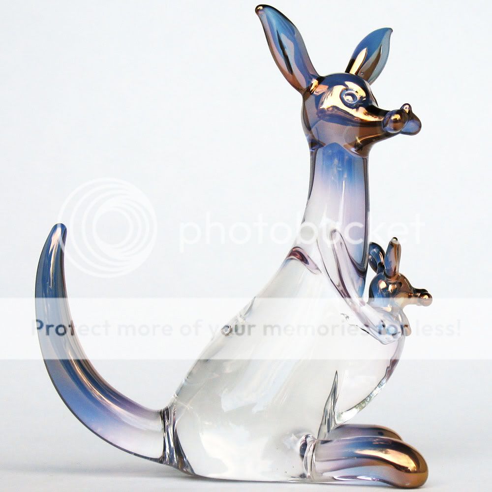 Kangaroo Mother Joey Figurine of Hand Blown Glass Gold  