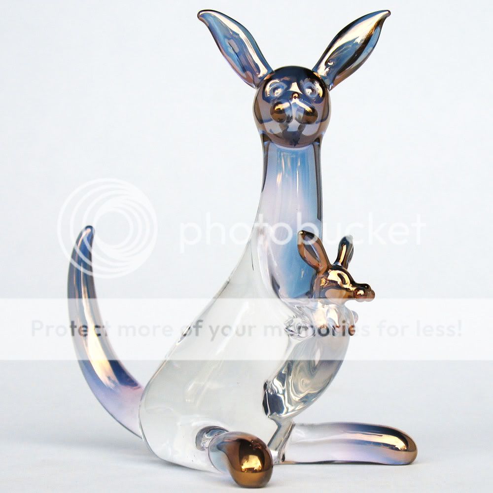 Kangaroo Mother Joey Figurine of Hand Blown Glass Gold  