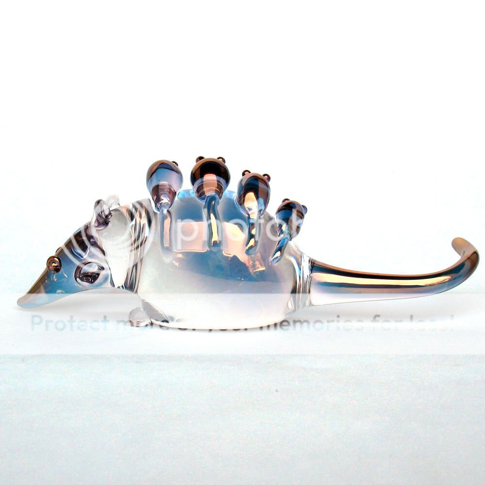 Opossum Mother and Family Figurine of Hand Blown Glass