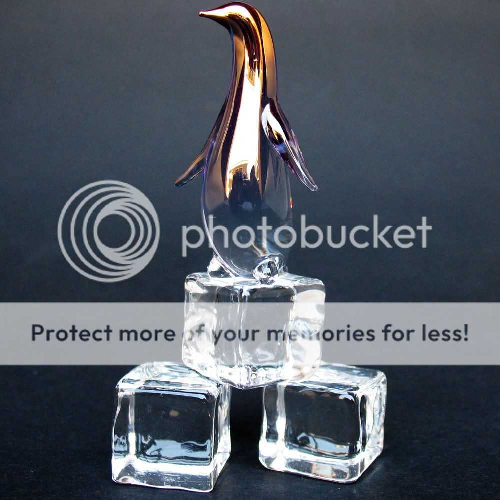 Penguin on Ice Figurine of Hand Blown Glass 24K Gold