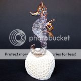 Sea Horse Seahorse Figurine Hand Blown Glass Gold Coral  
