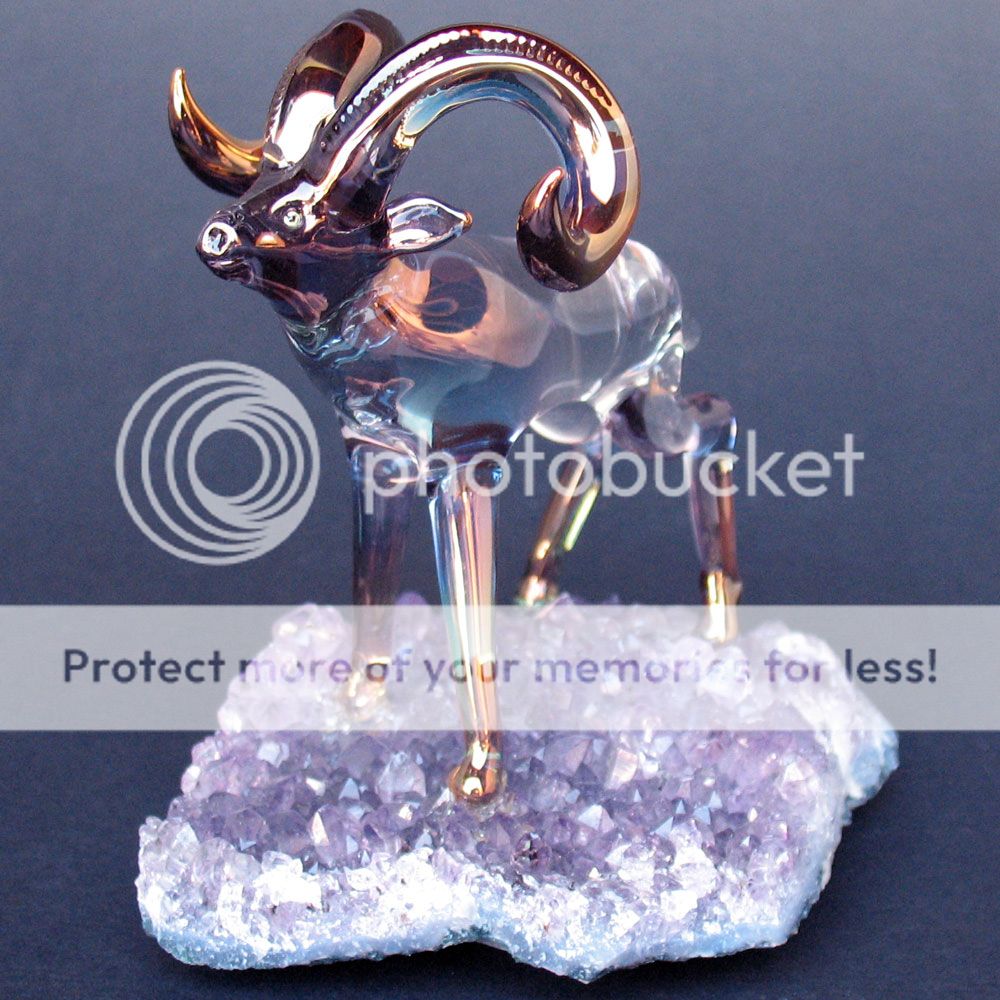 Bighorn Sheep Ram Figurine Glass Amethyst Crystal Gold  