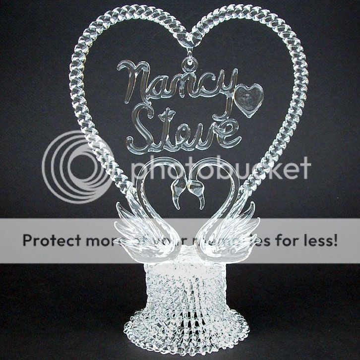 Personalized Glass Swan Swans Wedding Cake Top Topper  