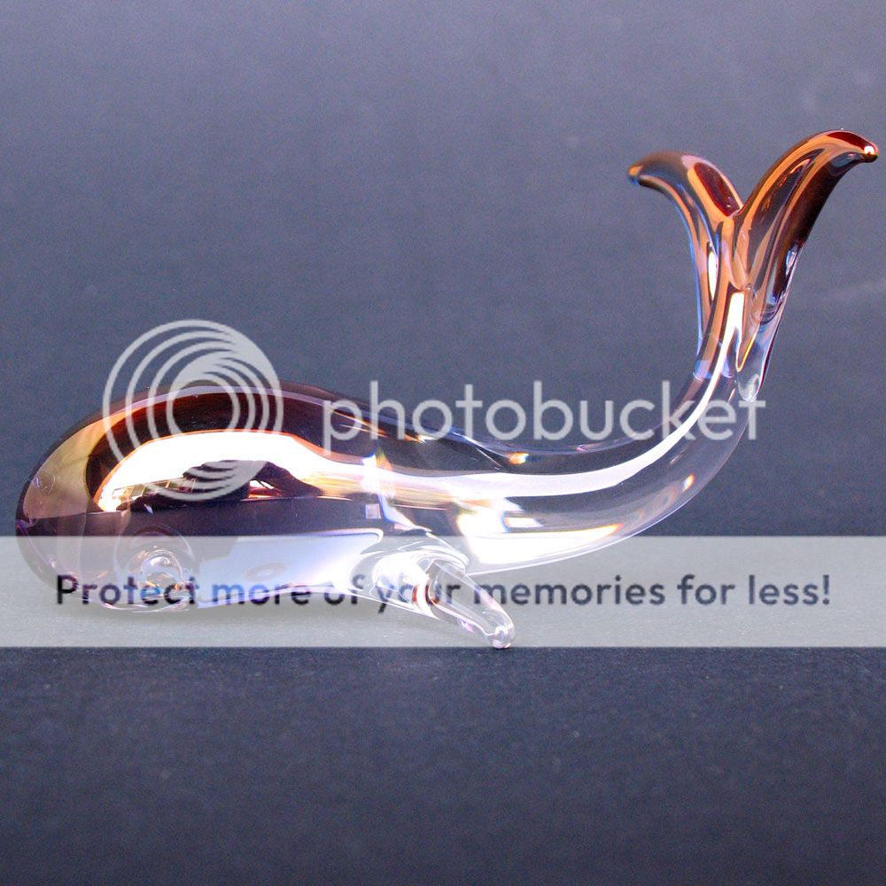 Whale Figurine Hand Blown Glass Gold Crystal Sculpture  